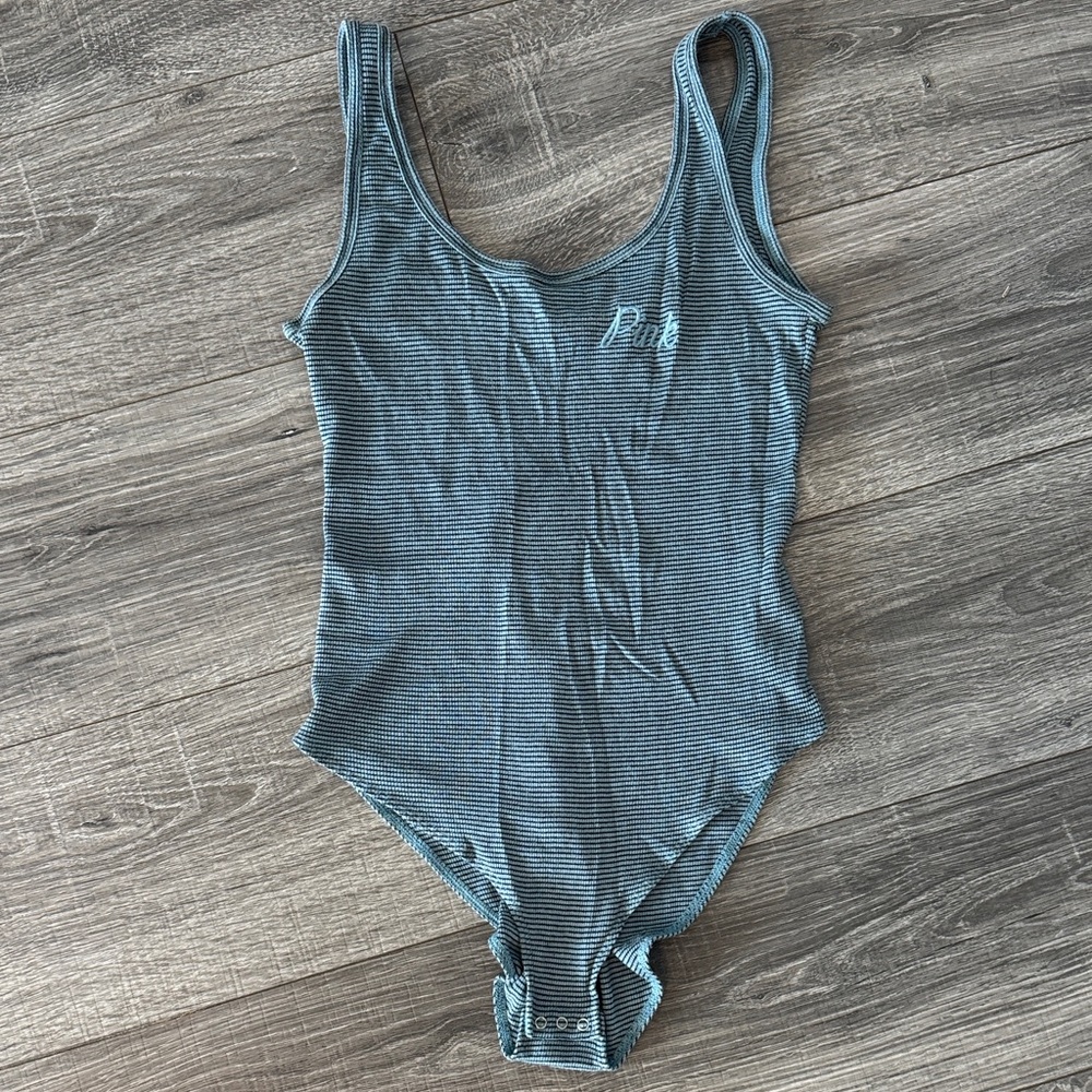 PINK Victoria's Secret Blue Striped Bodysuit